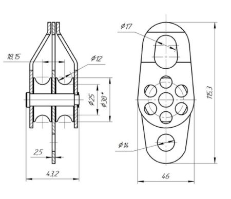  Блок-ролик Вертикаль двойной сталь с подшипником в Краснодаре  